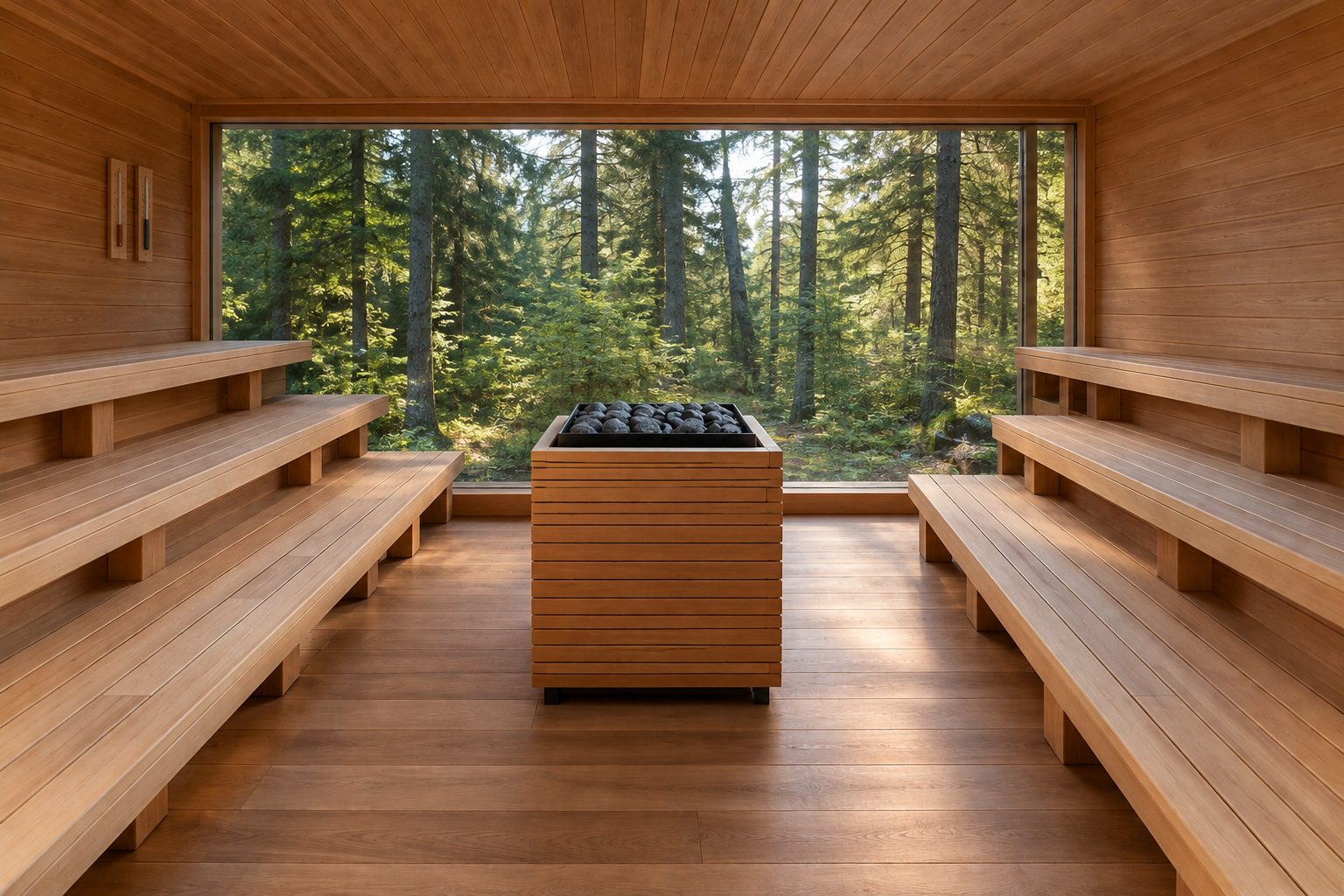 Schwimmende Sauna am Doktorsee: 4 Saunen mit Charakter (KI-generiert)